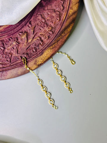 Pachi Kundan Crystal Elegance Ear Chain with 18K Gold Plating