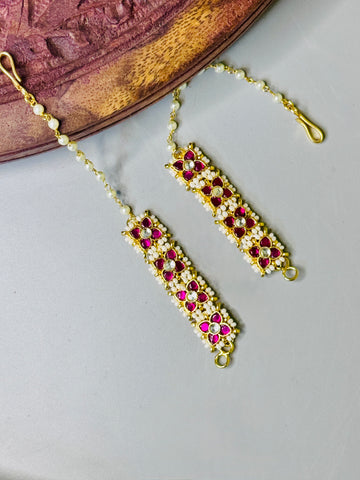 Elegant Floral Ear Chain with Pink Stones & Pachi Kundan Look With 18k Gold Plated