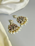 Colorful Peacock Design AD Earrings with White Beads & Stone Accents
