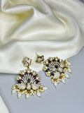 Colorful Peacock Design AD Earrings with White Beads & Stone Accents