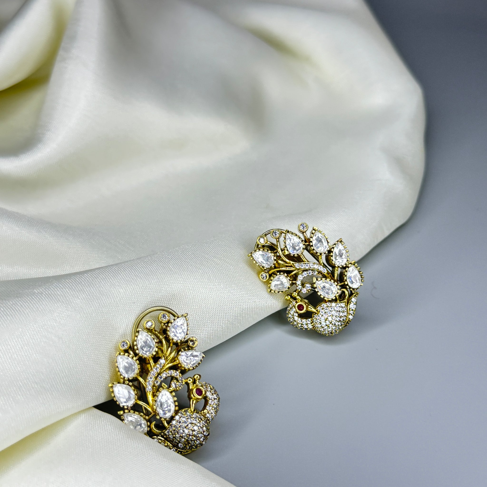 Peacock Diamond & Stone AD Earrings – Majestic Elegance - Jewels by Meena