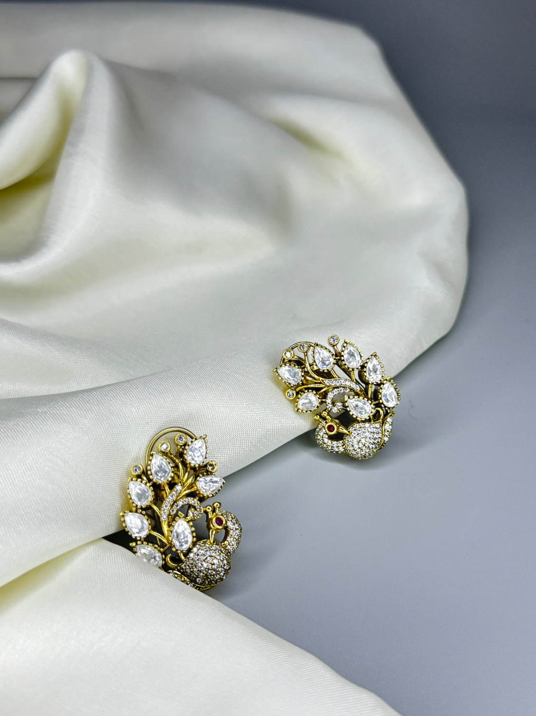 Peacock Diamond & Stone AD Earrings – Majestic Elegance - Jewels by Meena