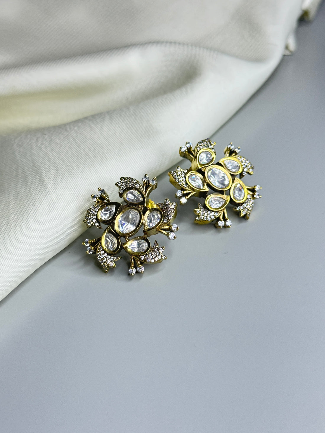 Diamond Floral AD Earrings – Nature-Inspired Elegance" - Jewels by Meena