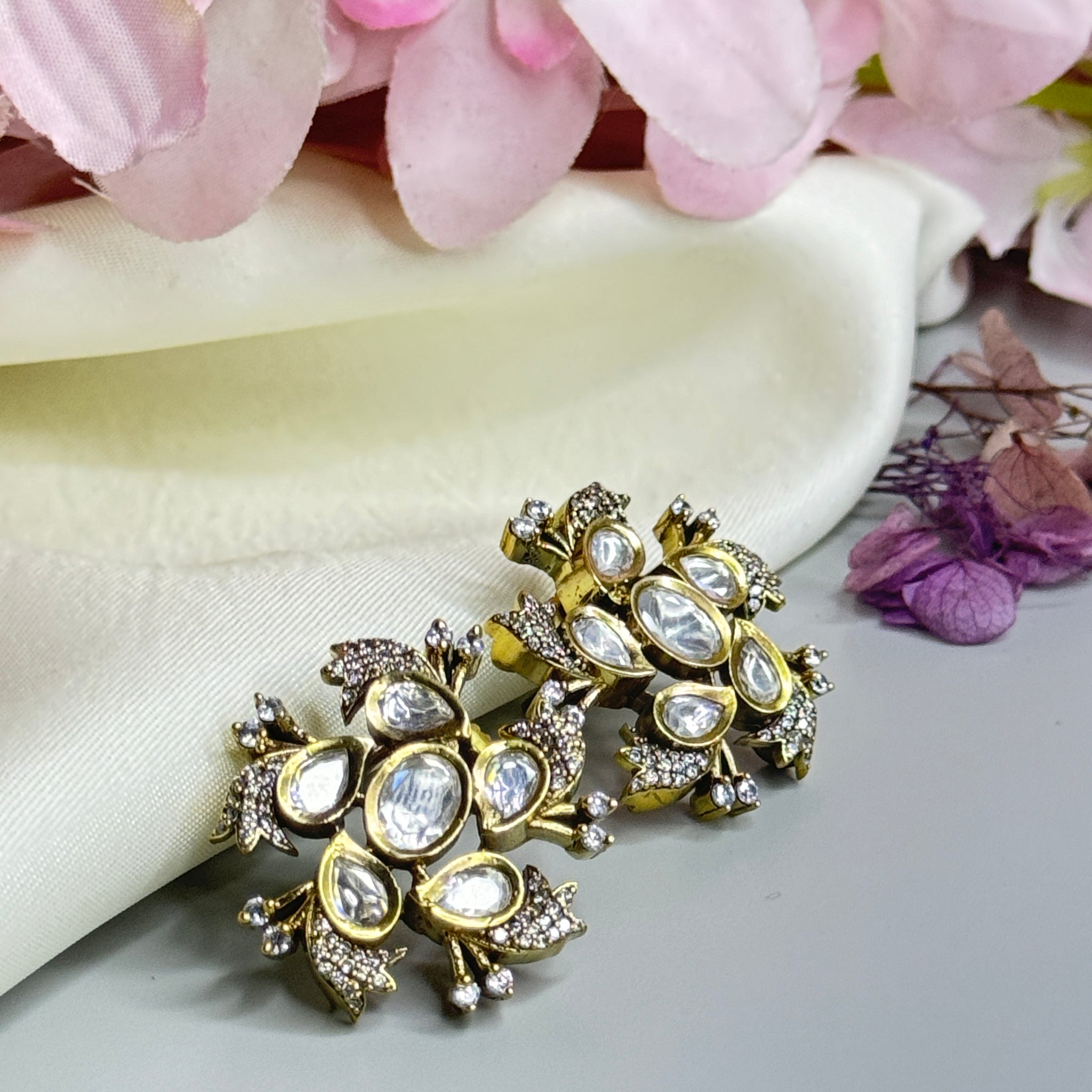 Diamond Floral AD Earrings – Nature-Inspired Elegance" - Jewels by Meena