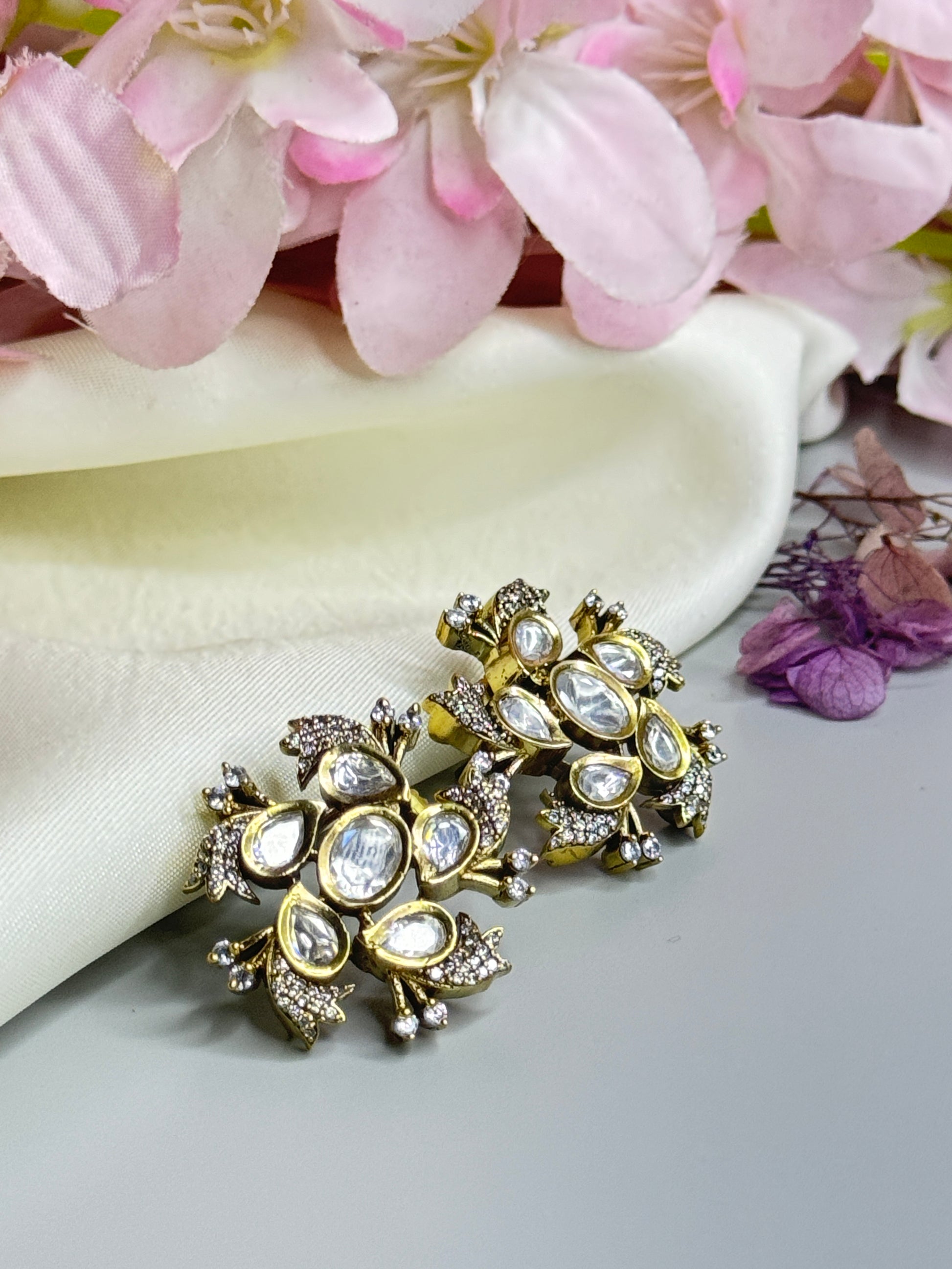Diamond Floral AD Earrings – Nature-Inspired Elegance" - Jewels by Meena