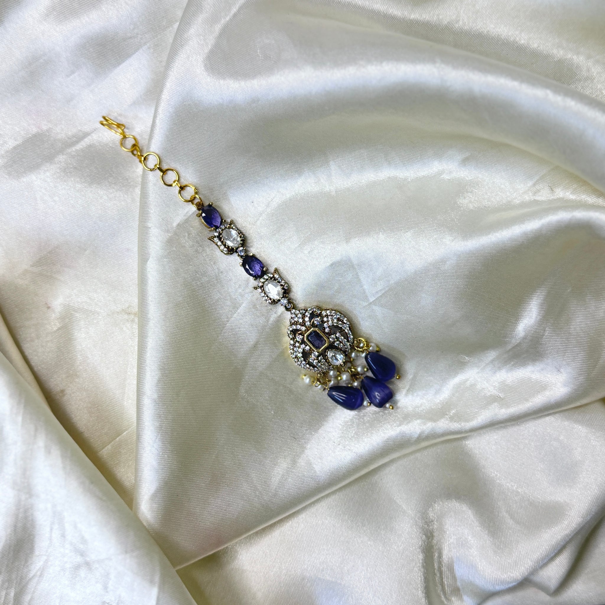 Radiant Purple Stone Maangtikka with Crystal Accents