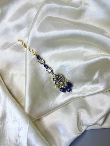 Radiant Purple Stone Maangtikka with Crystal Accents