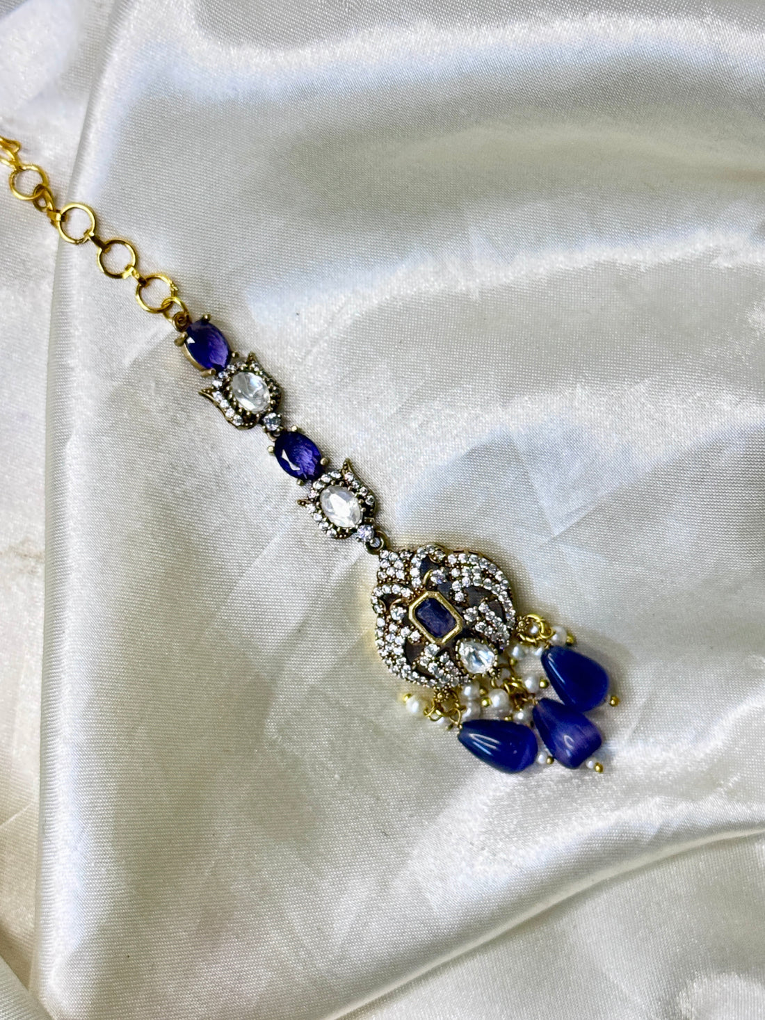 Radiant Purple Stone Maangtikka with Crystal Accents