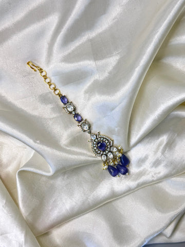 Exquisite Purple Stone Maangtikka with Matching Beads