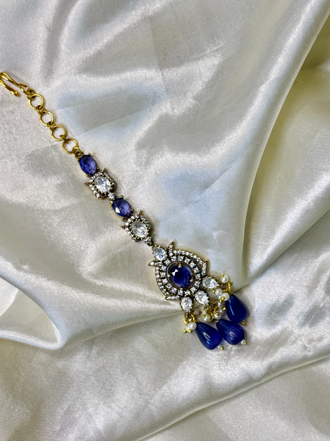 Exquisite Purple Stone Maangtikka with Matching Beads