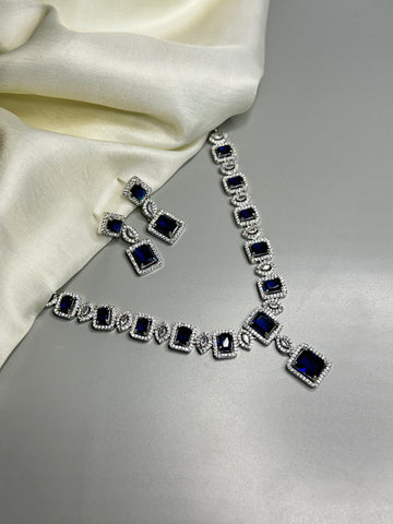 "Elegant AD Necklace with Blue Stones for a Royal Look"