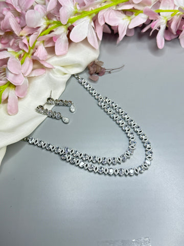 "Two-Layer AD Necklace with Crystal Stones for a Graceful Look"