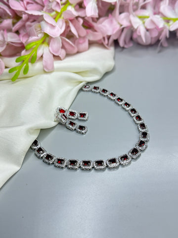 Luxurious AD Necklace with Bold Red Stones for a Dramatic Flair"