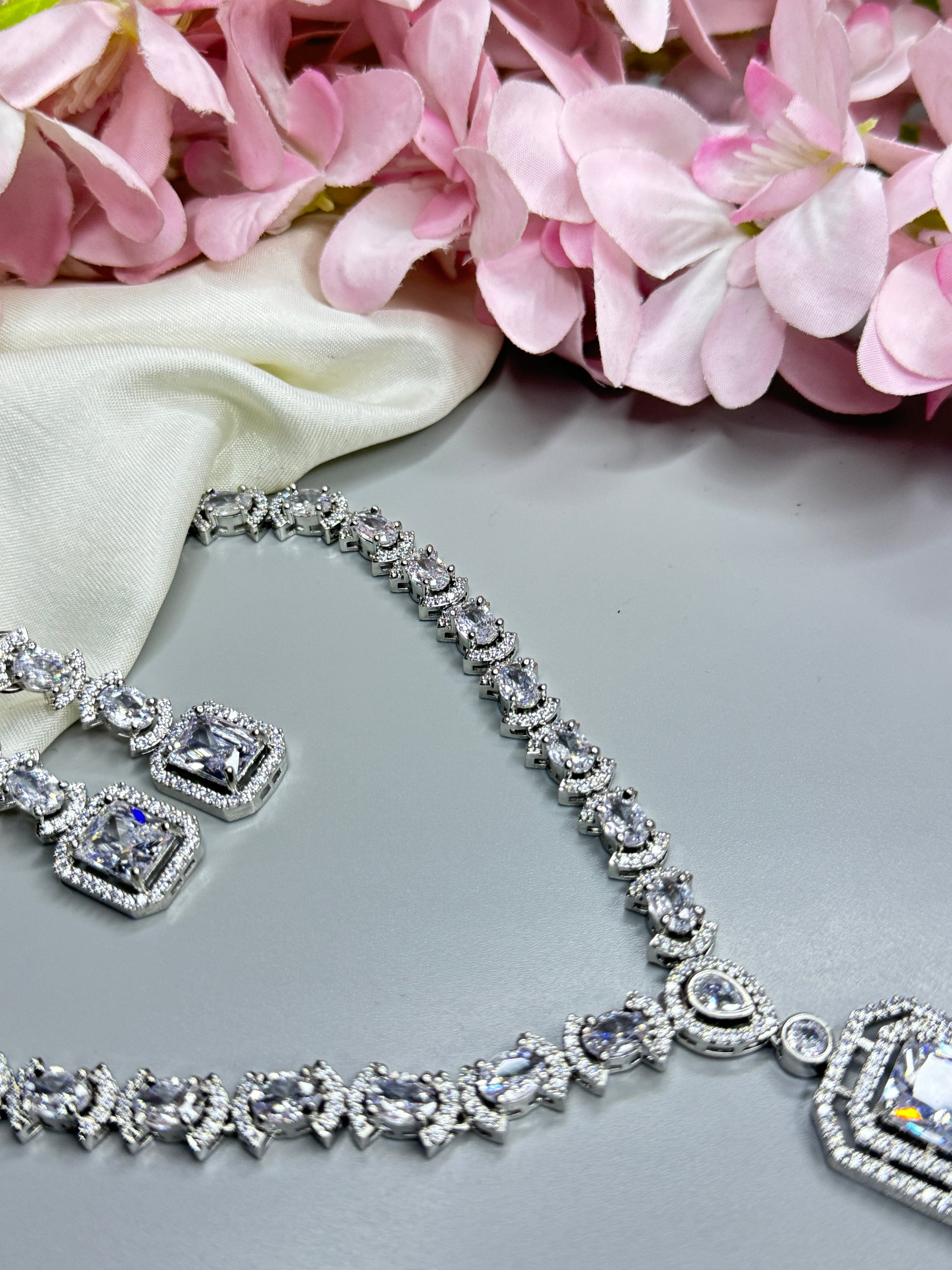 "Elegant AD Necklace with Emerald Green Stone Pendant" - Jewels by Meena