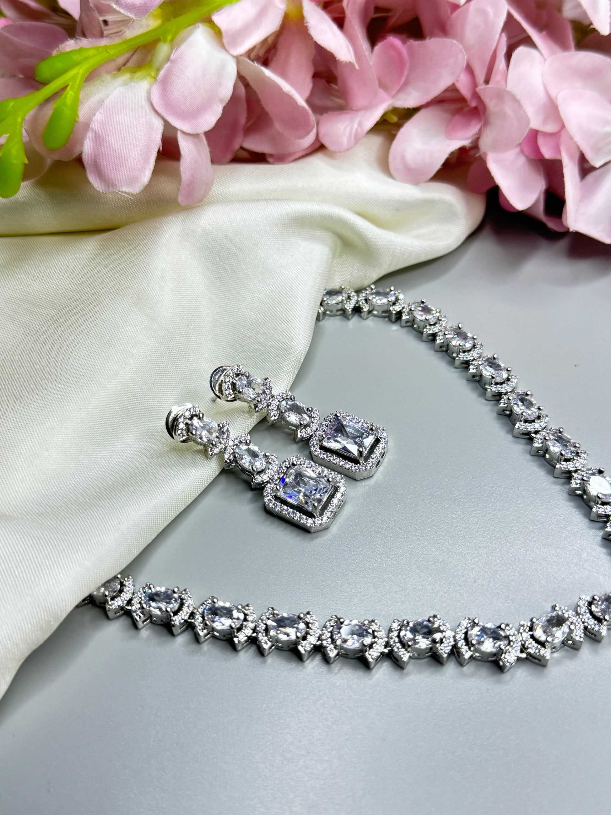 "Elegant AD Necklace with Emerald Green Stone Pendant" - Jewels by Meena