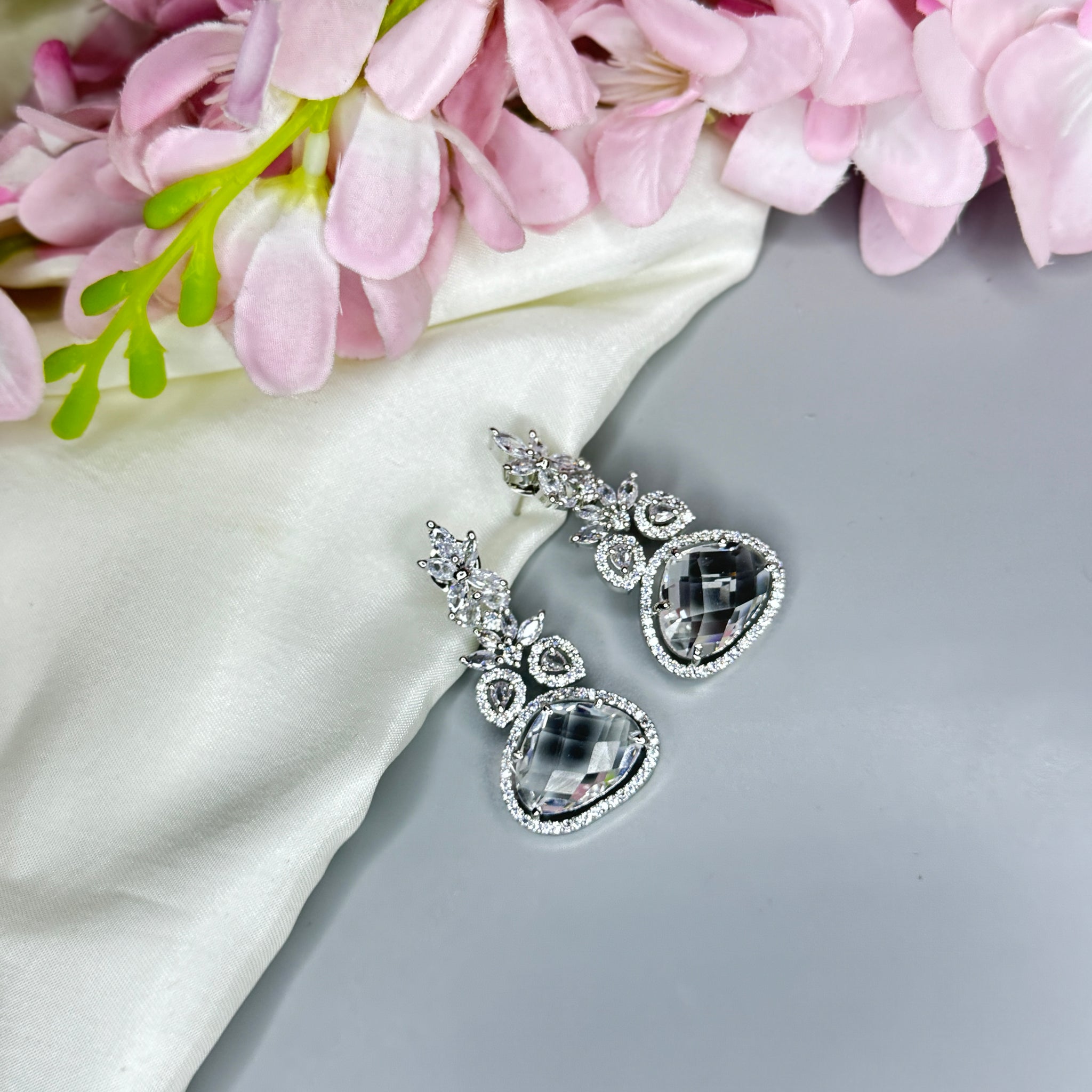 "Elegant AD Earrings with Dazzling Crystal Stones" - Jewels by Meena