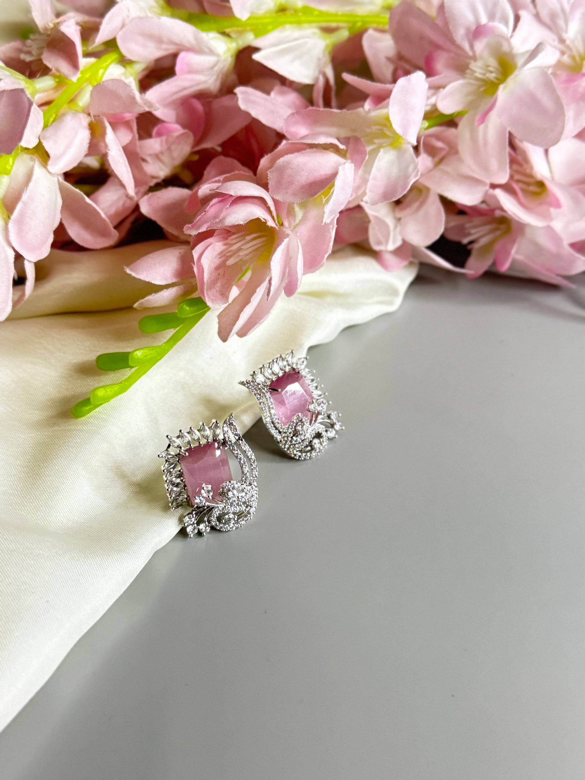 "Lovely AD Earrings with Stunning Pink Stones" - Jewels by Meena