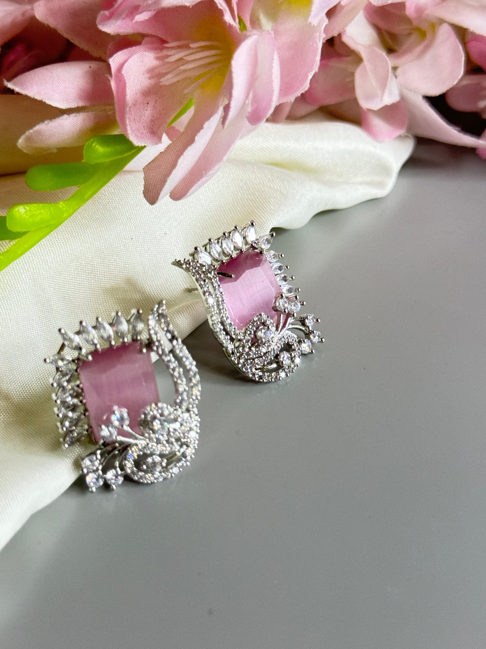 "Lovely AD Earrings with Stunning Pink Stones" - Jewels by Meena