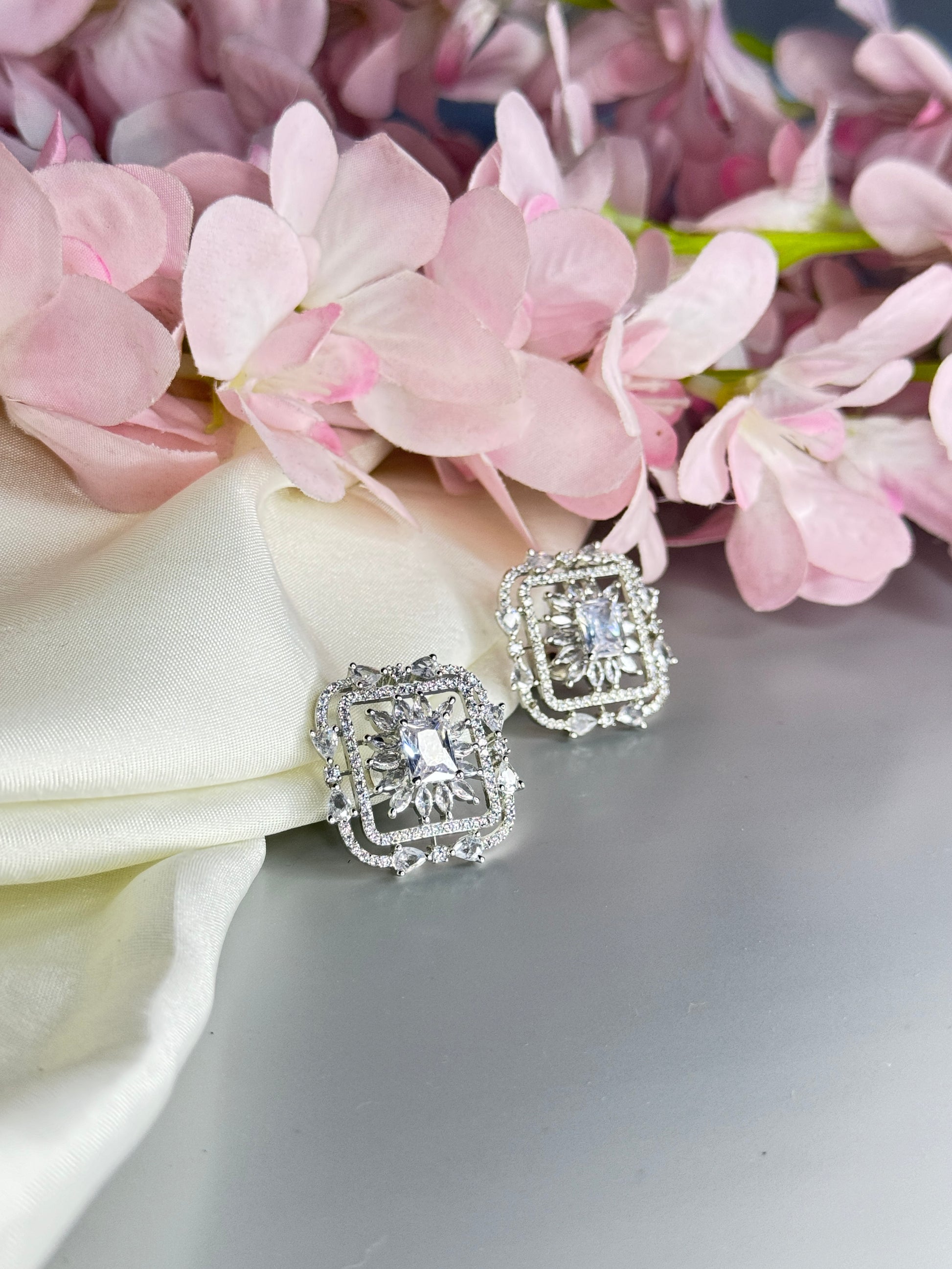 "Glittering Clear Stone Earrings - Refined Elegance" - Jewels by Meena