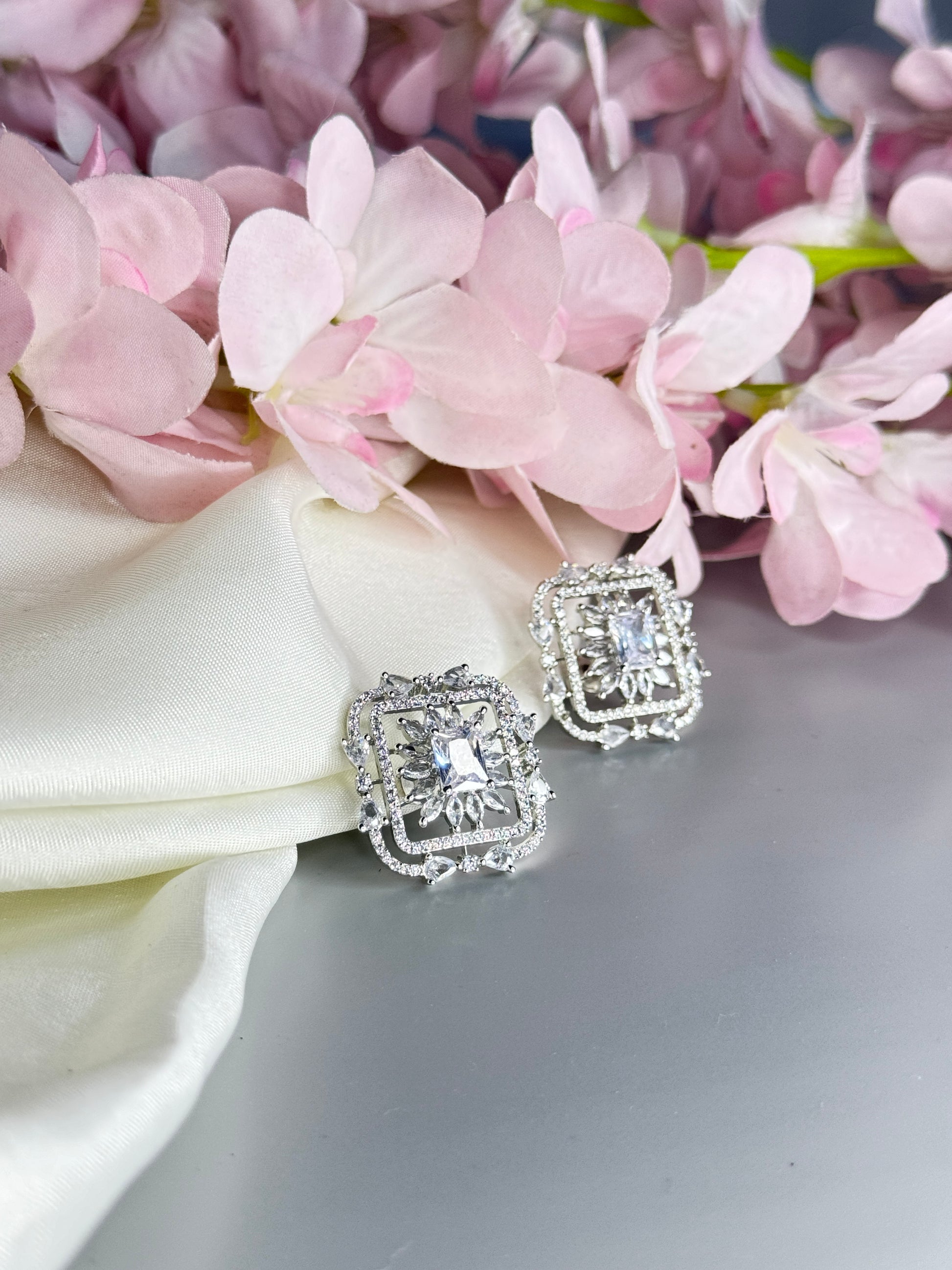 "Glittering Clear Stone Earrings - Refined Elegance" - Jewels by Meena