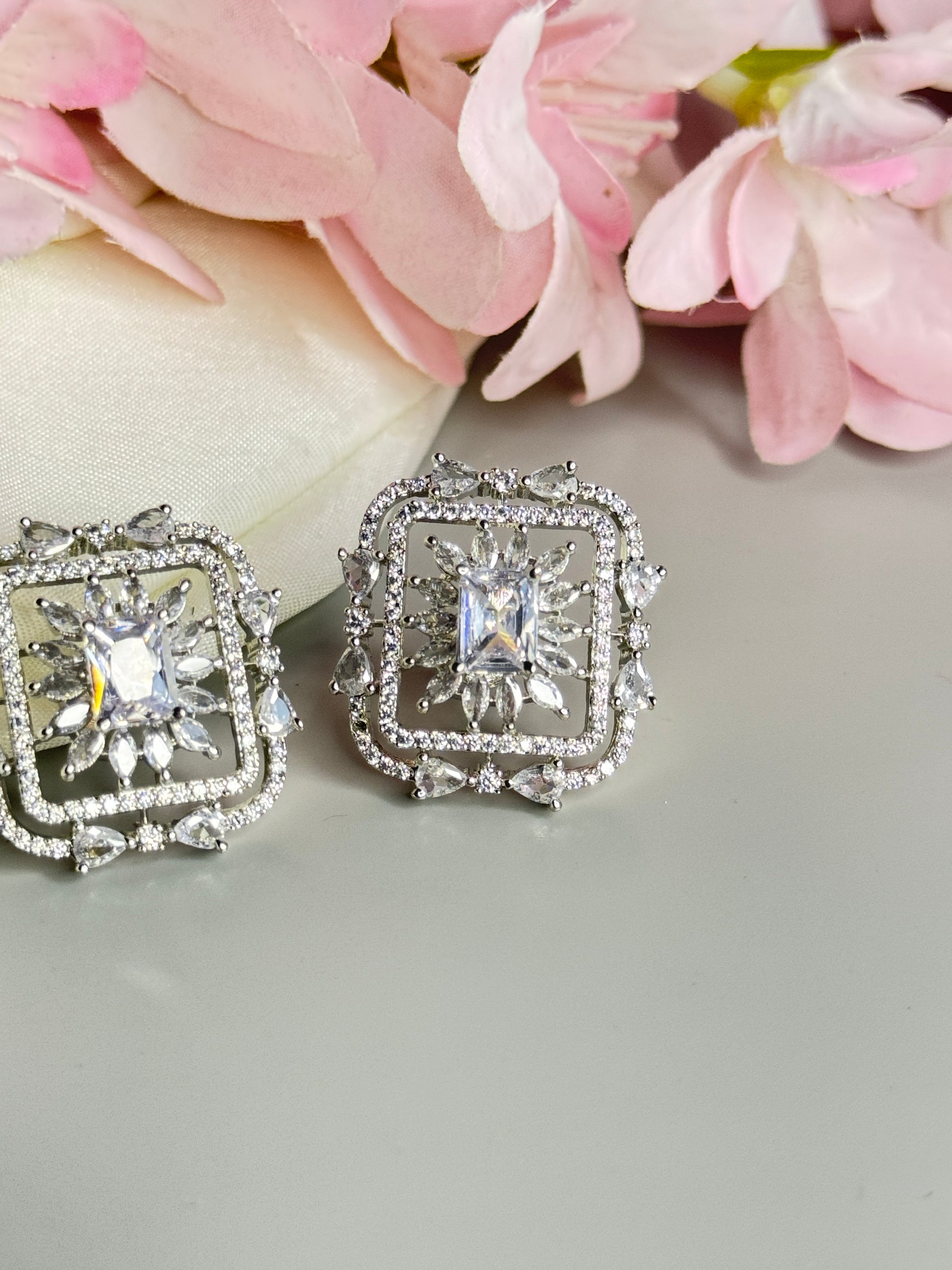 "Glittering Clear Stone Earrings - Refined Elegance" - Jewels by Meena