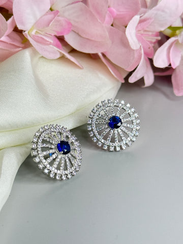 "Elegant Blue Stone Earrings with Sparkling Diamond Finish"