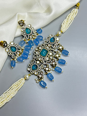 Victorian Blue Stone Choker with Crystal Accents