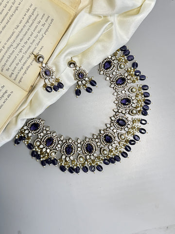 "Victorian Purple Elegance Necklace with Stone & Beads"