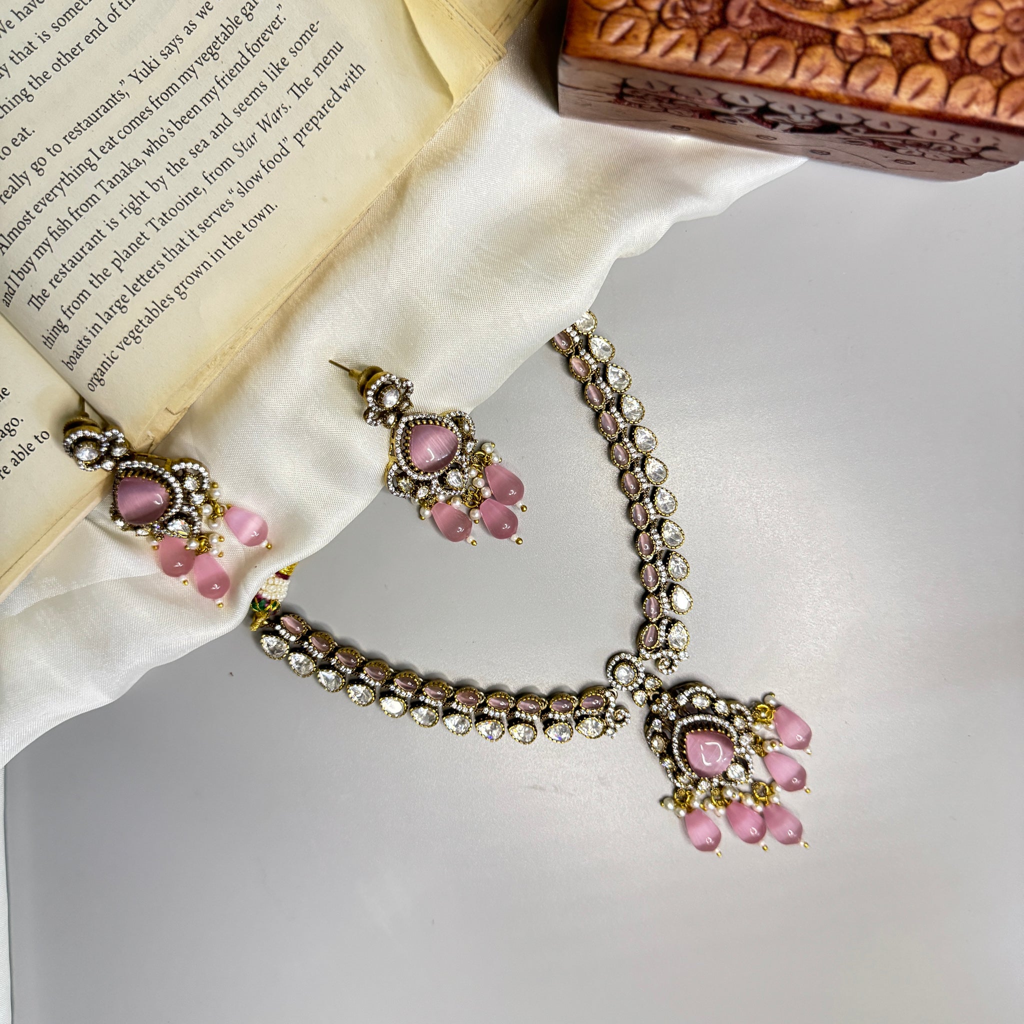 "Victorian Pink Crystal Romance Necklace"