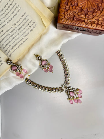 "Victorian Pink Crystal Romance Necklace"