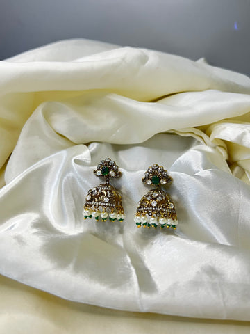 Majestic Peacock Glow – Victorian Crystal Earrings with White Beads