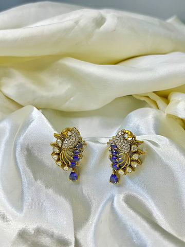 Victorian Peacock Earrings with Purple Stones – Elegant & Timeless