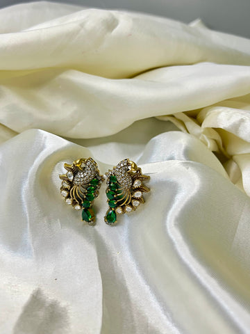 Victorian Peacock Earrings with Green Stones – Elegant & Timeless