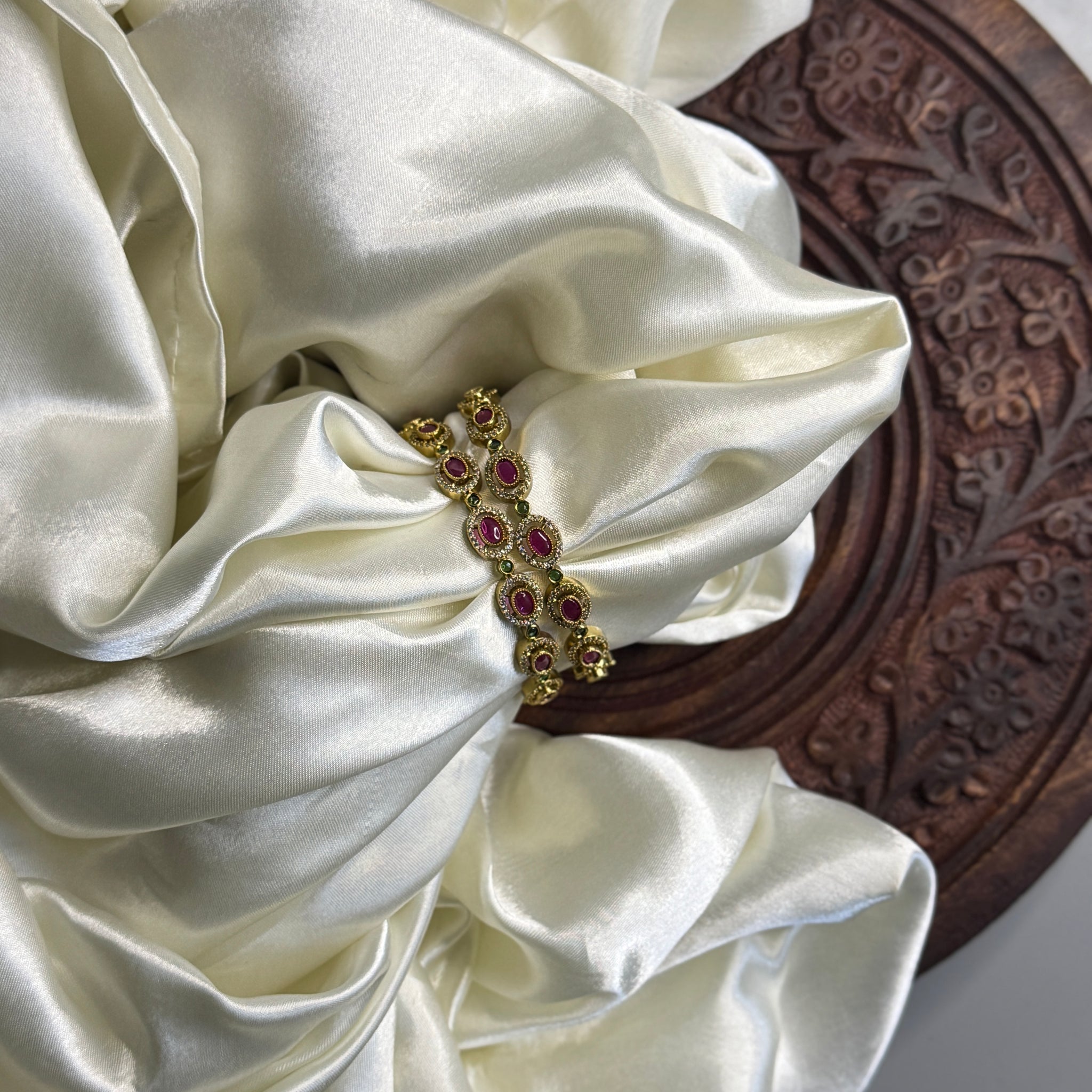 Antique Bangles with Red Stones and Crystal Accents
