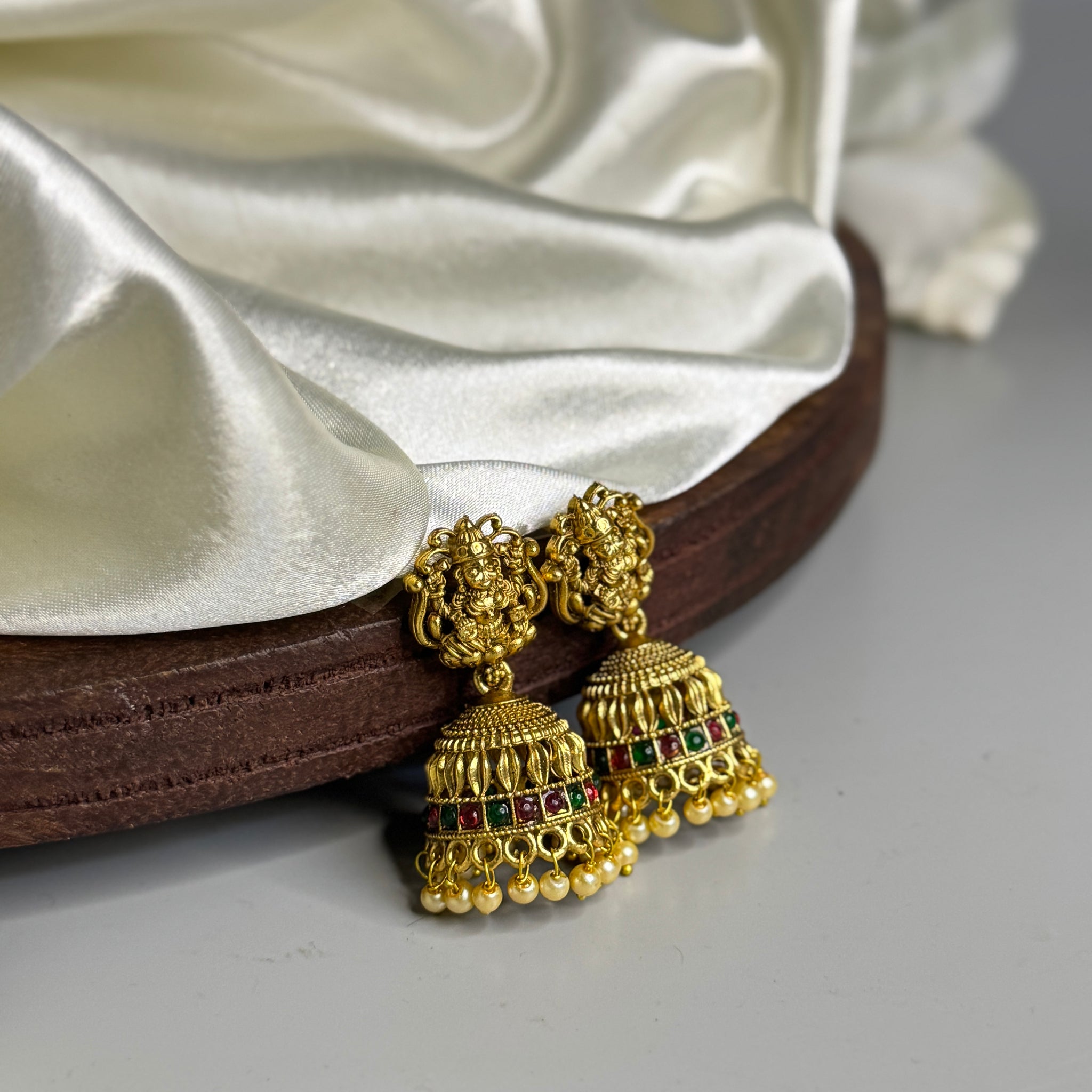Timeless Lakshmi Antique Earrings with Golden Bead Accents