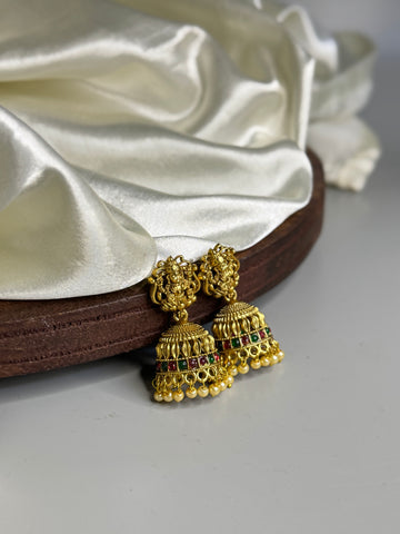 Timeless Lakshmi Antique Earrings with Golden Bead Accents