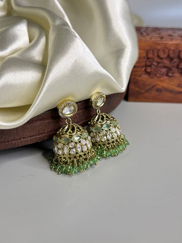 Victorian Green Bead Earrings with Crystal Detailing