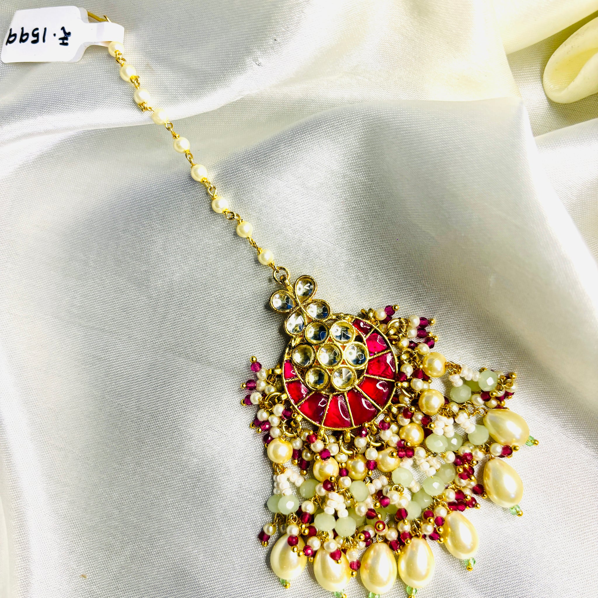 Bridal Mint Green Pachi Kundan Maangtikka - Jewels by Meena