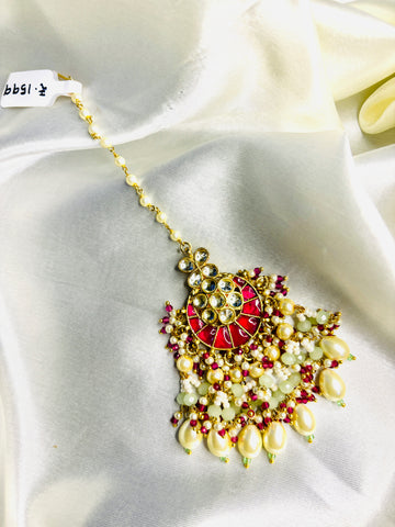 Bridal Mint Green Pachi Kundan Maangtikka - Jewels by Meena