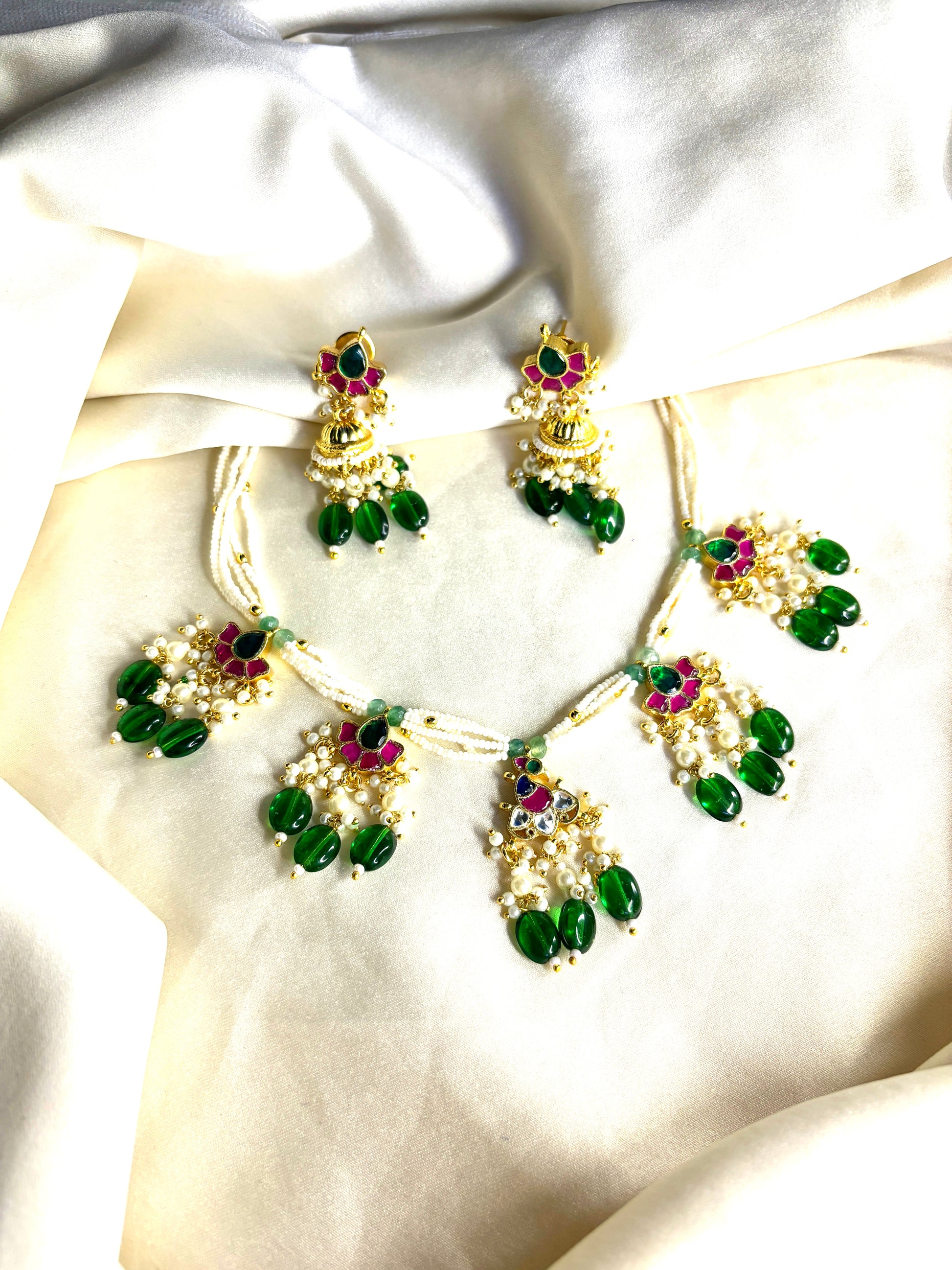 Royal Pachi Kundan with Green Beeds - Jewels by Meena