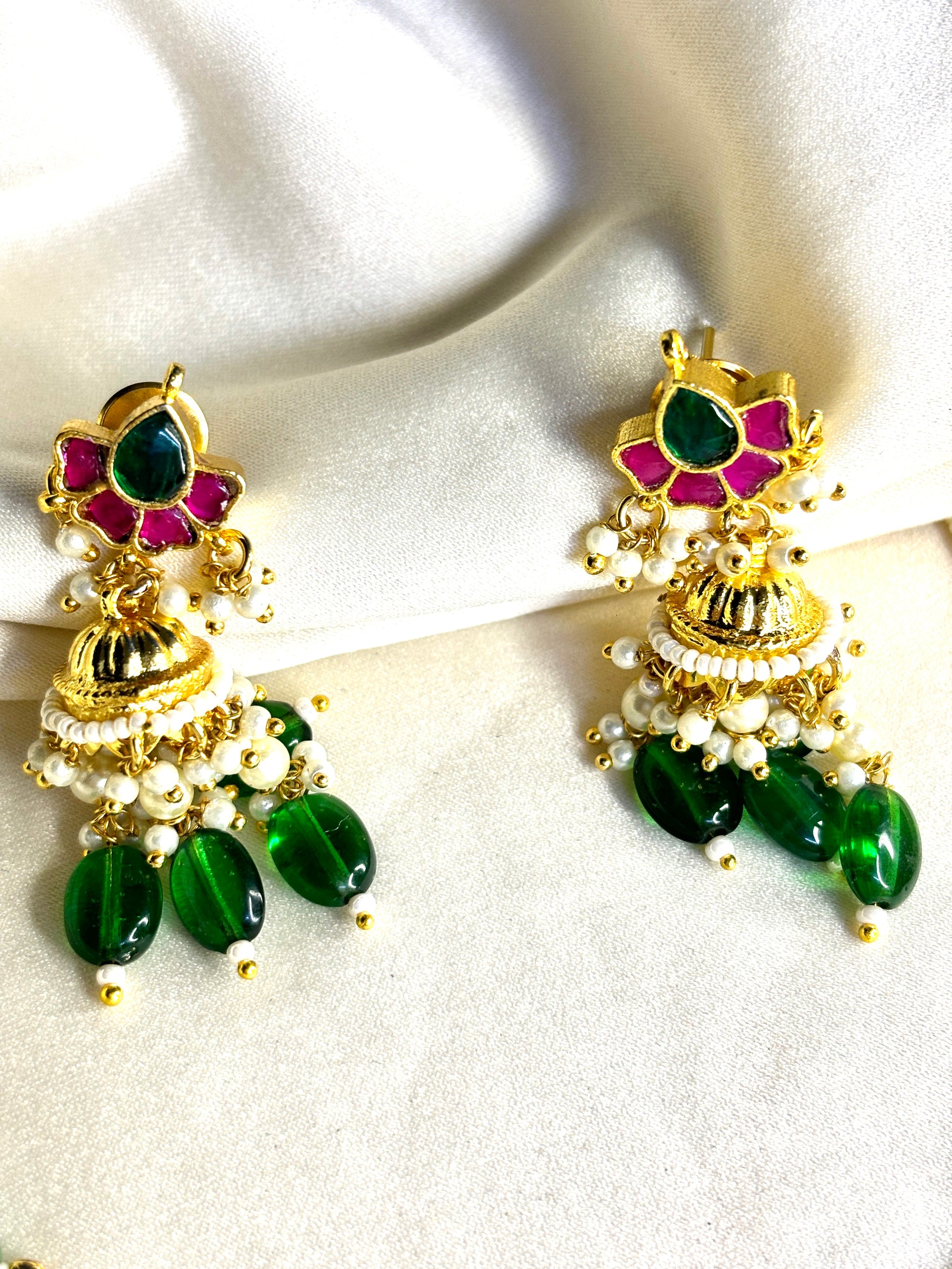 Royal Pachi Kundan with Green Beeds - Jewels by Meena