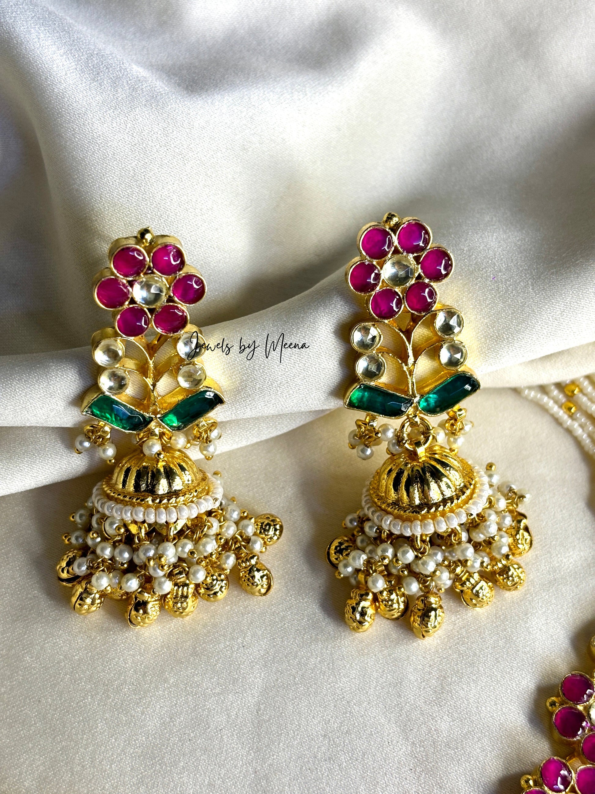 Elephant Pachi Kundan necklace with Golden beeds - Jewels by Meena