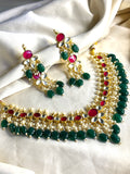 Pachi Kundan Necklace with Green Beads - Jewels by Meena