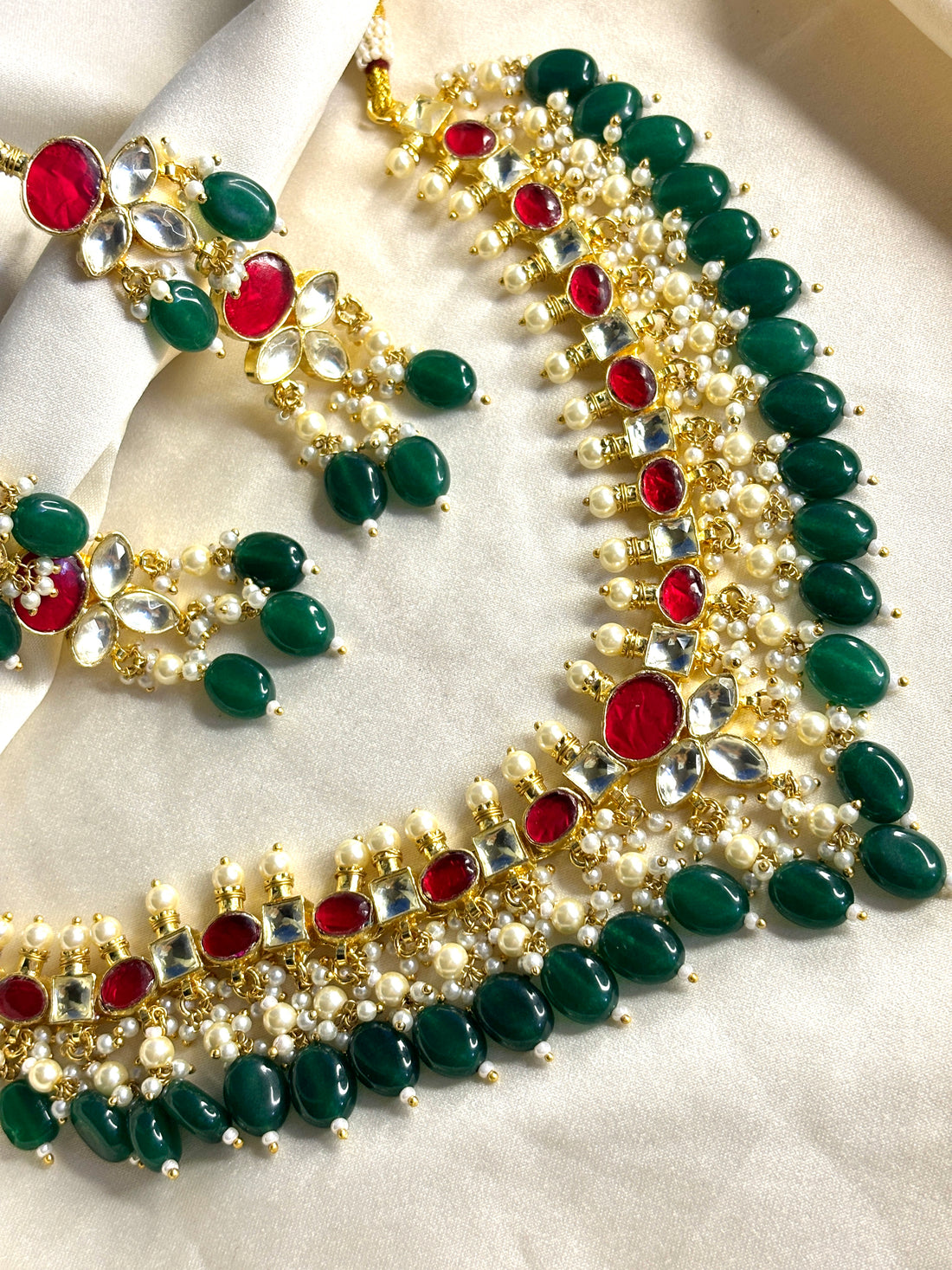 Pachi Kundan Necklace with Green Beads - Jewels by Meena