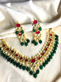 Pachi Kundan Necklace with Green Beads - Jewels by Meena