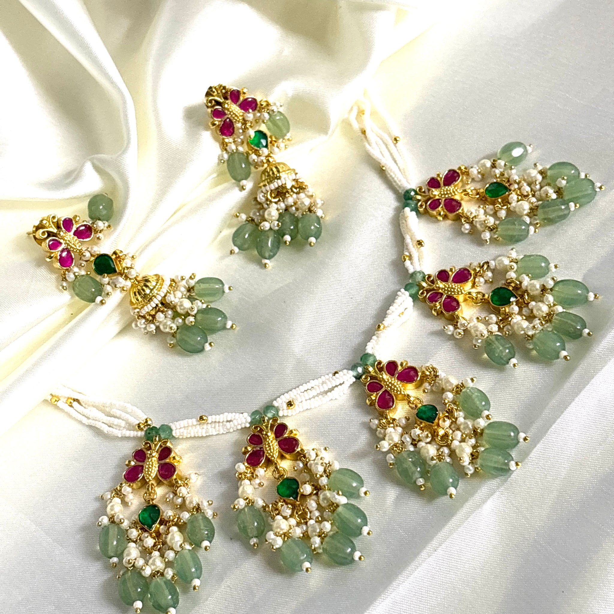 Pearl Chain with Butterfly Pendant Pachi Kundan - Jewels by Meena