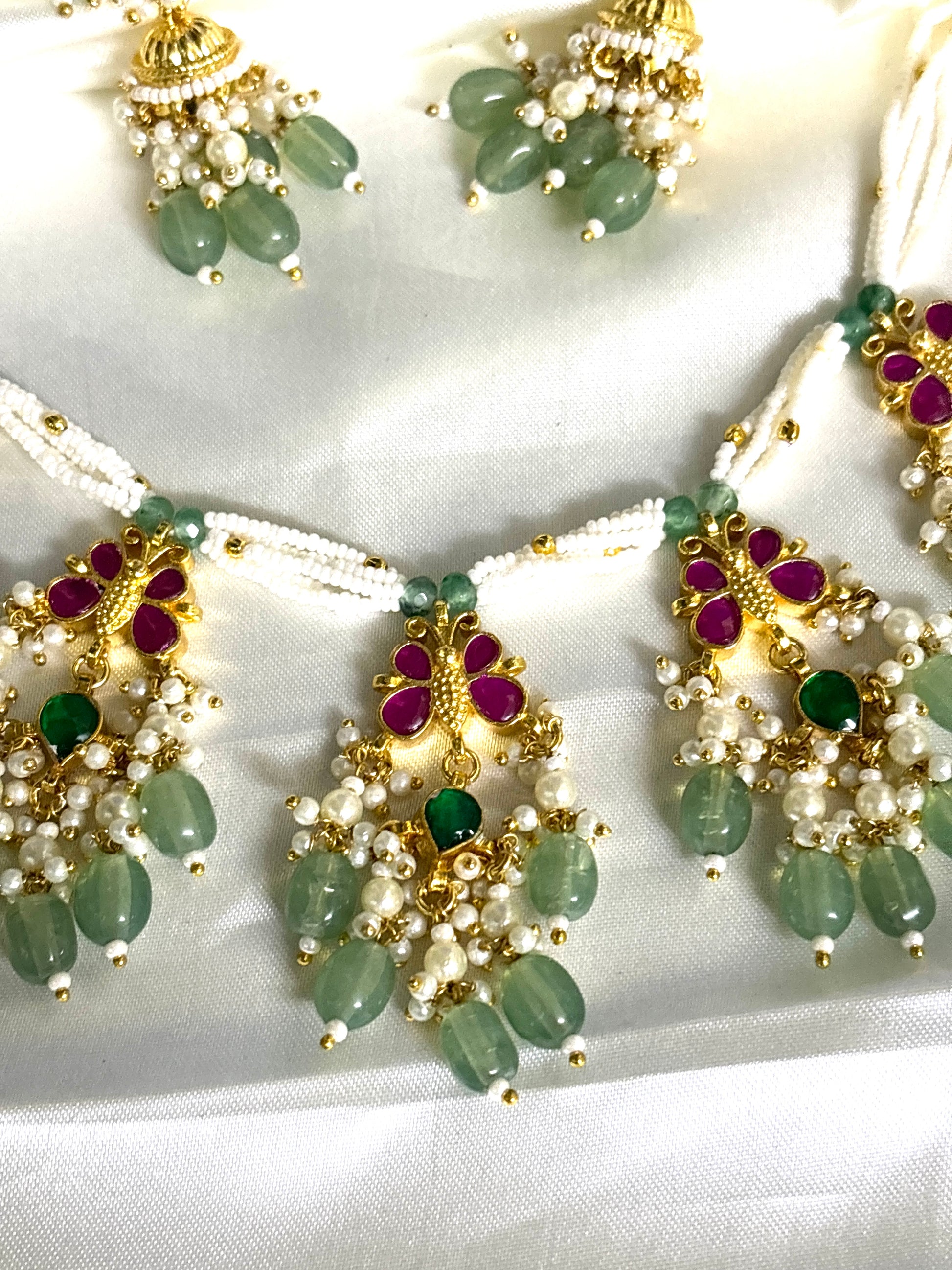 Pearl Chain with Butterfly Pendant Pachi Kundan - Jewels by Meena