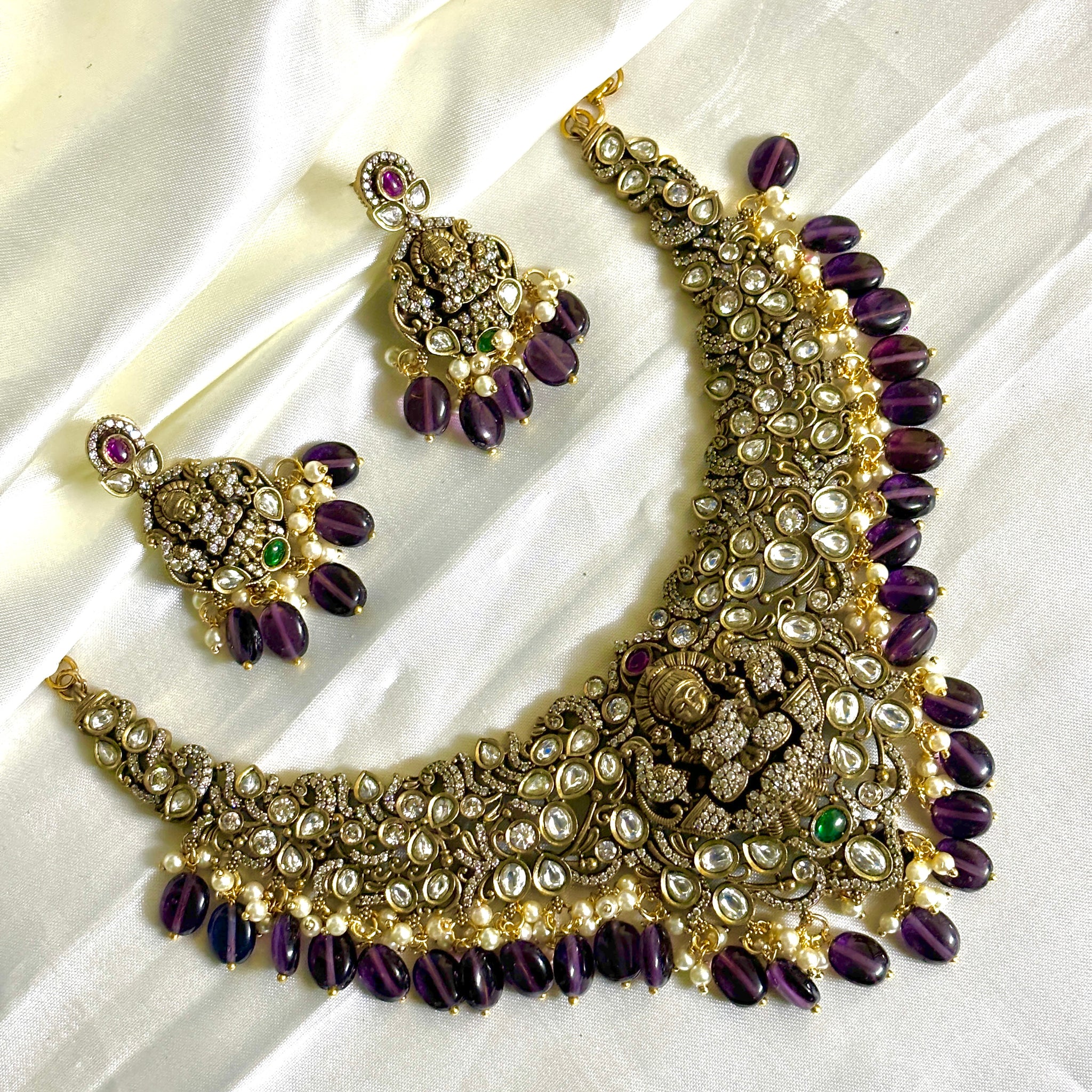 Temple Victorian Necklace in Purple Beeds - Jewels by Meena