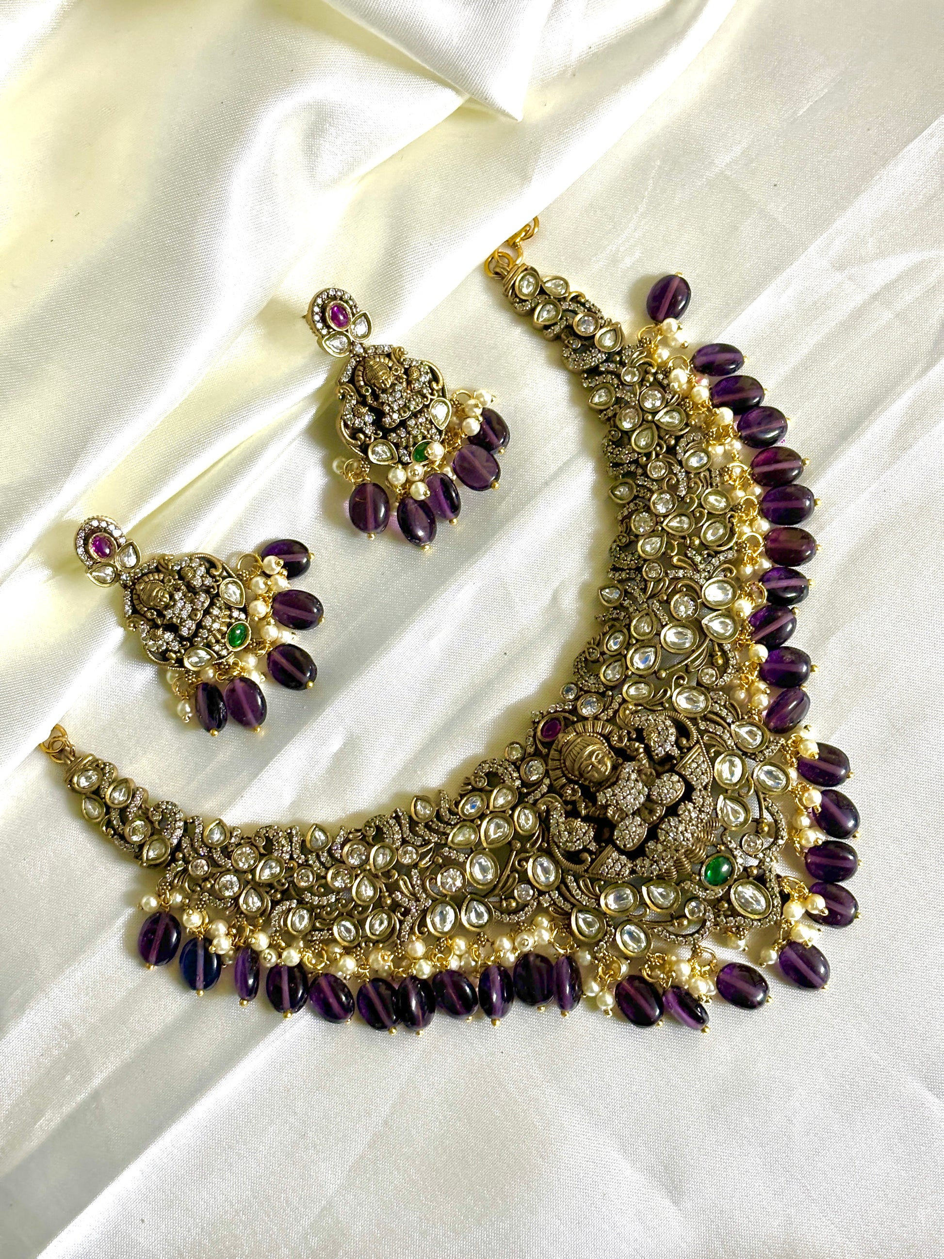 Temple Victorian Necklace in Purple Beeds - Jewels by Meena