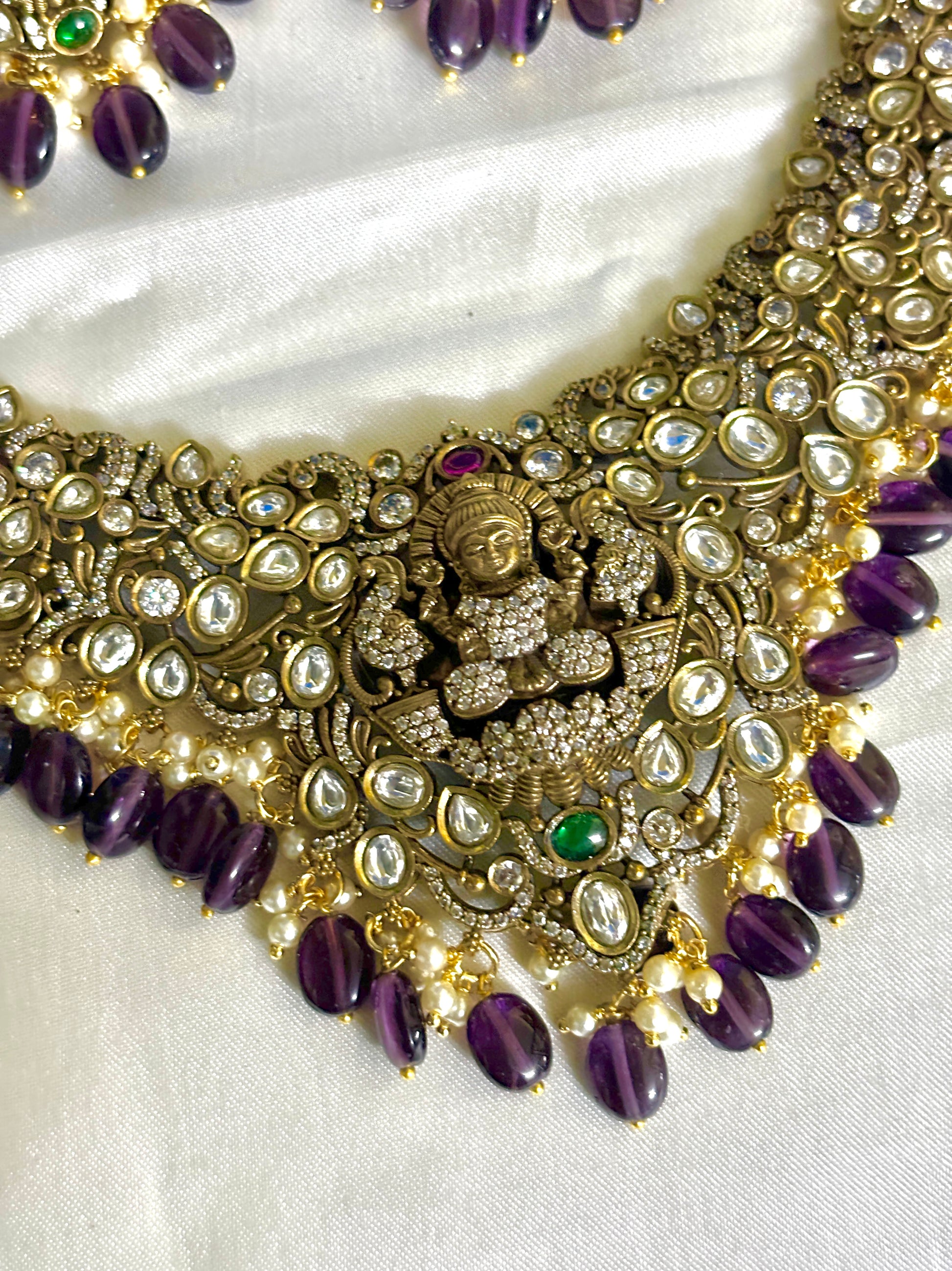 Temple Victorian Necklace in Purple Beeds - Jewels by Meena